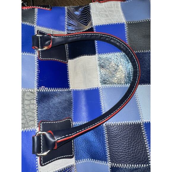 Pierotucci Fortunata Made In Italy Blue Leather Patchwork Tote Bag Purse - Picture 10 of 16